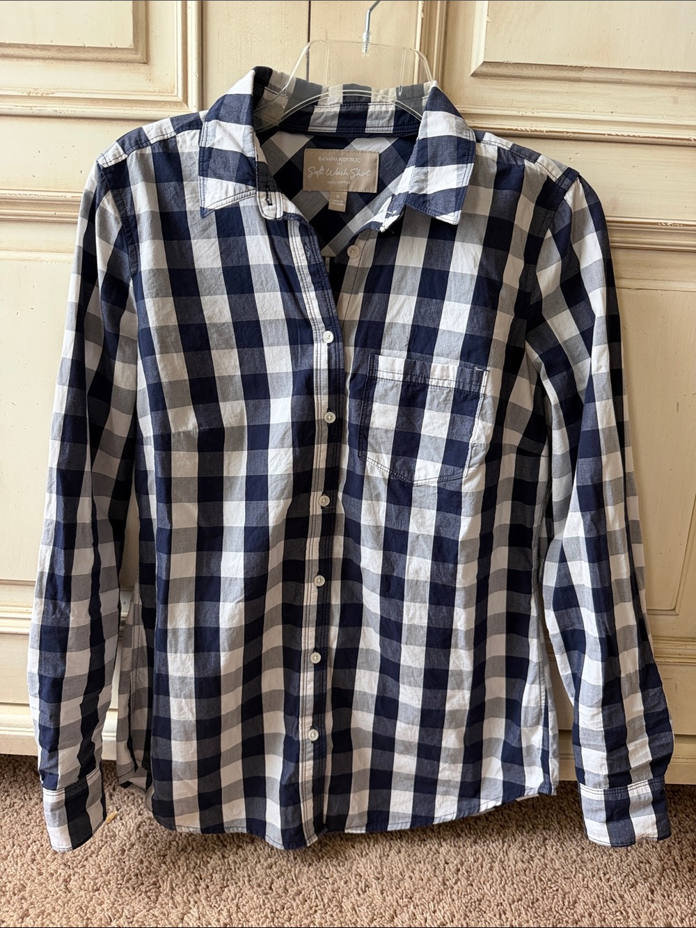 Banana Republic Navy and White Gingham Button-Down Shirt